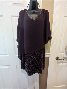 J Kara Plum Embellished Midi Dress